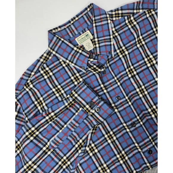 LL Bean Flannel Shirt Mens XL Blue Tartan Plaid Long Sleeve Pocket Cotton 228061 - Picture 1 of 3